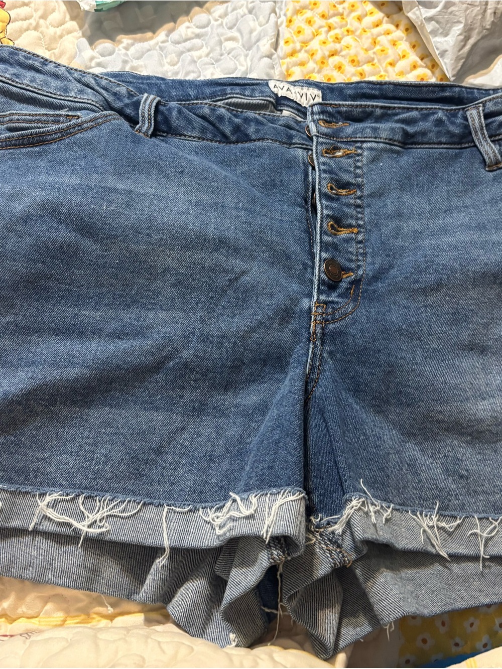 Ava & Viv Button-Front Distressed Blue Denim Shorts
